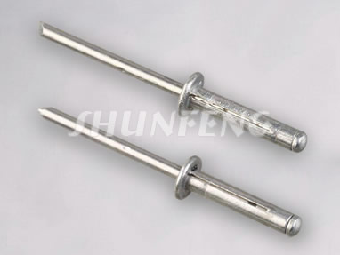 Two aluminum blind rivets with open end