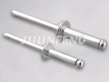 Two aluminum open-end blind rivets in easy entry type
