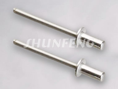 Two aluminum blind rivets with closed ends
