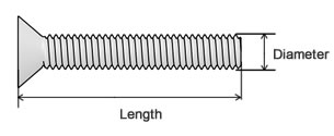 A dimensional plan of a countersunk bolt.